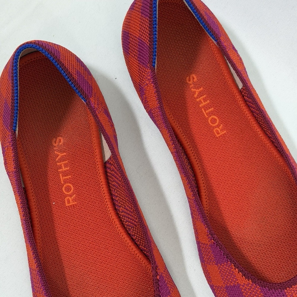 Rothys Size-10 Women Ballet Flat The Square Pomegranate Gingham Orange Plaid - Picture 5 of 10